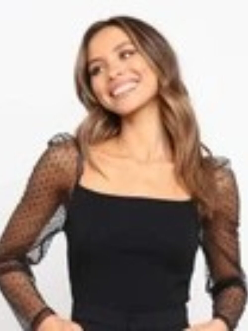 NWT Black Top/Blouse, Long Mesh Sleeve, size M (10)
